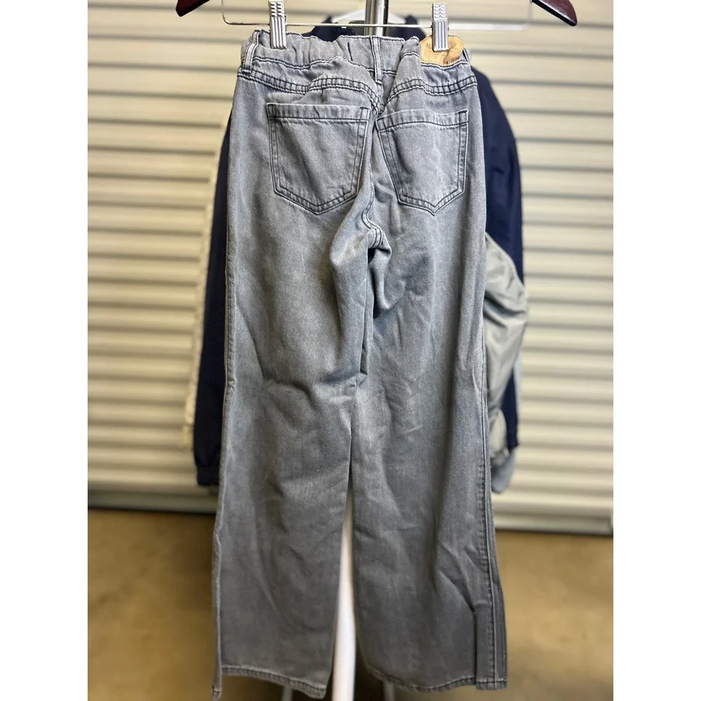 Abercrombie Kids Jeans Girls 9/10 Gray Low Rise Baggy Sequin Wide Leg Denim Y2K